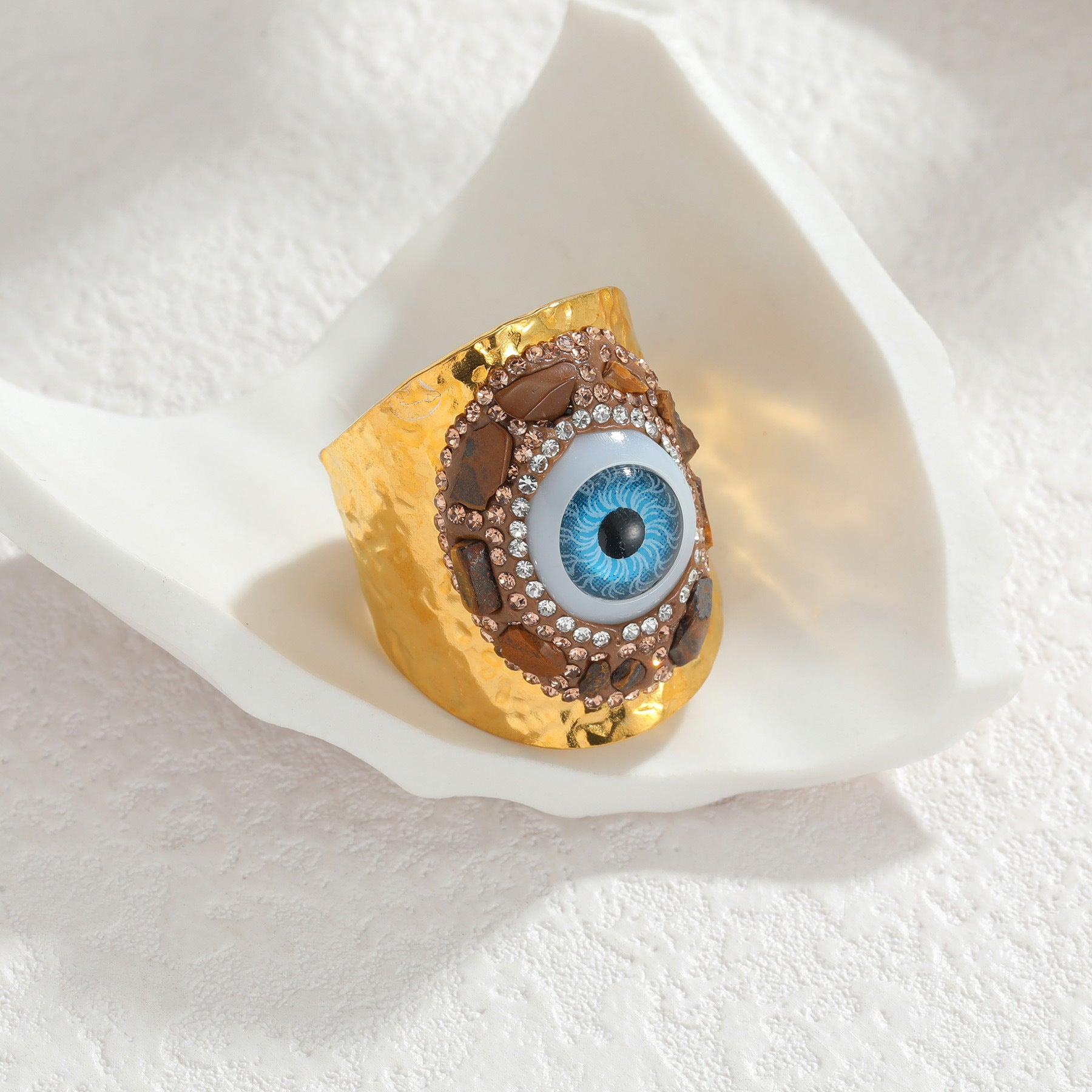 Wholesale Gold Plated Stainless Steel Evil Eye Rhinestone Statement Ring Chic Jewelry Accessory For Everyday Wear And Gift