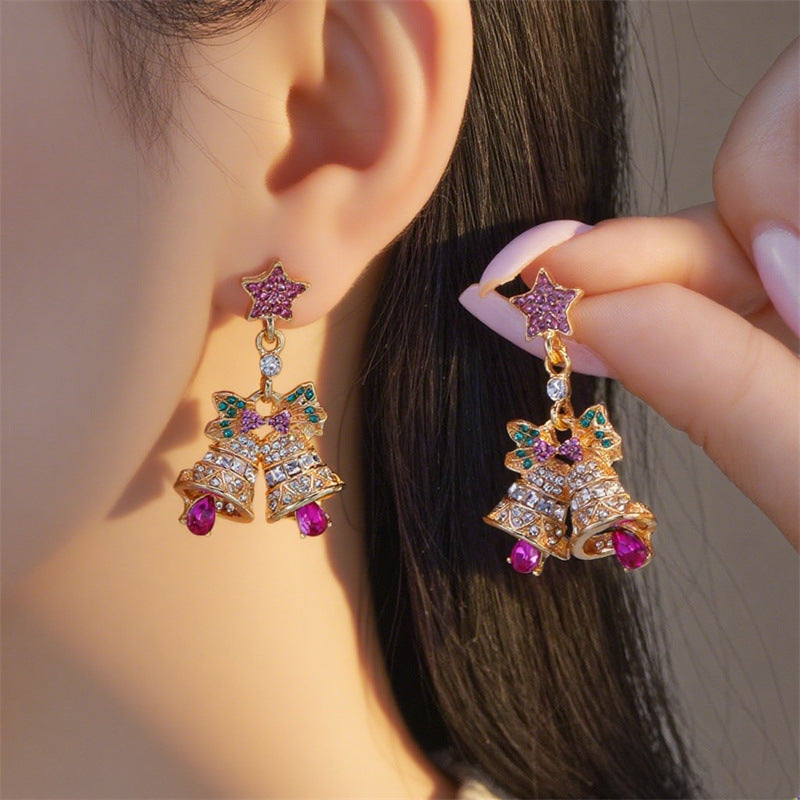 Wholesale Diamond Christmas tree bell Christmas earrings