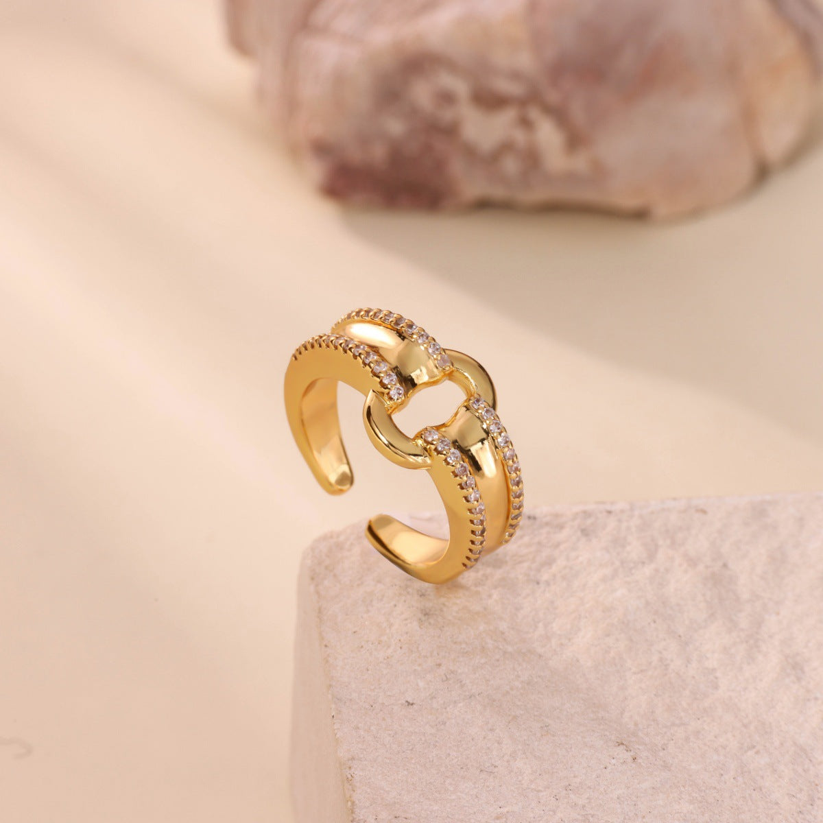 Wholesale gold-plated open ring double-layer ring luxury index finger ring