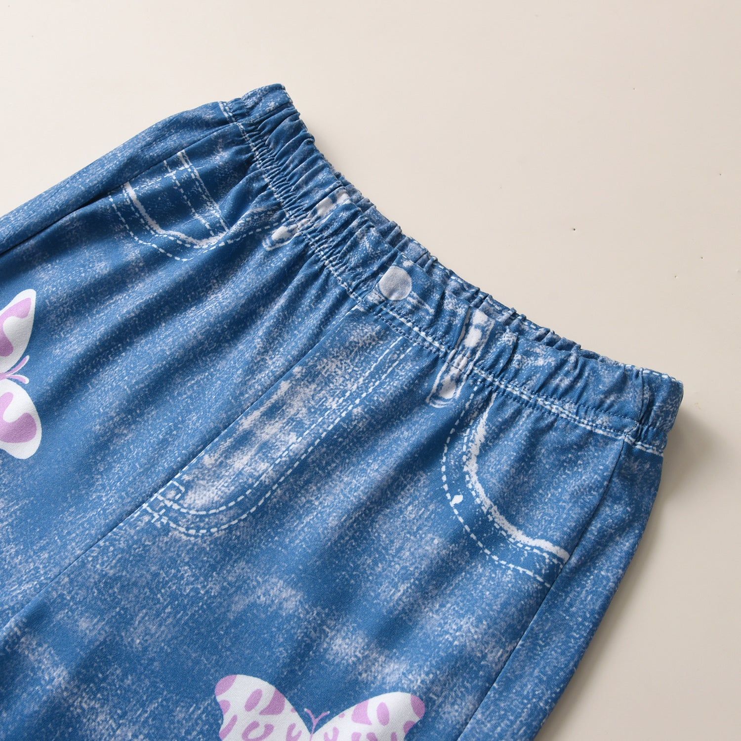 Wholesale Cotton Children's Long Sleeve Butterfly Sweatshirt Imitation Denim Bell Pants Suit