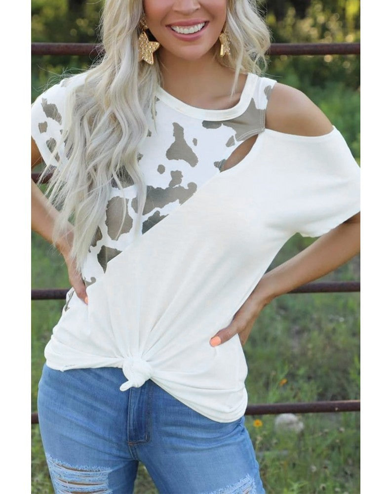 Wholesale Cow Print Round Neck Patchwork Slim Short Sleeves