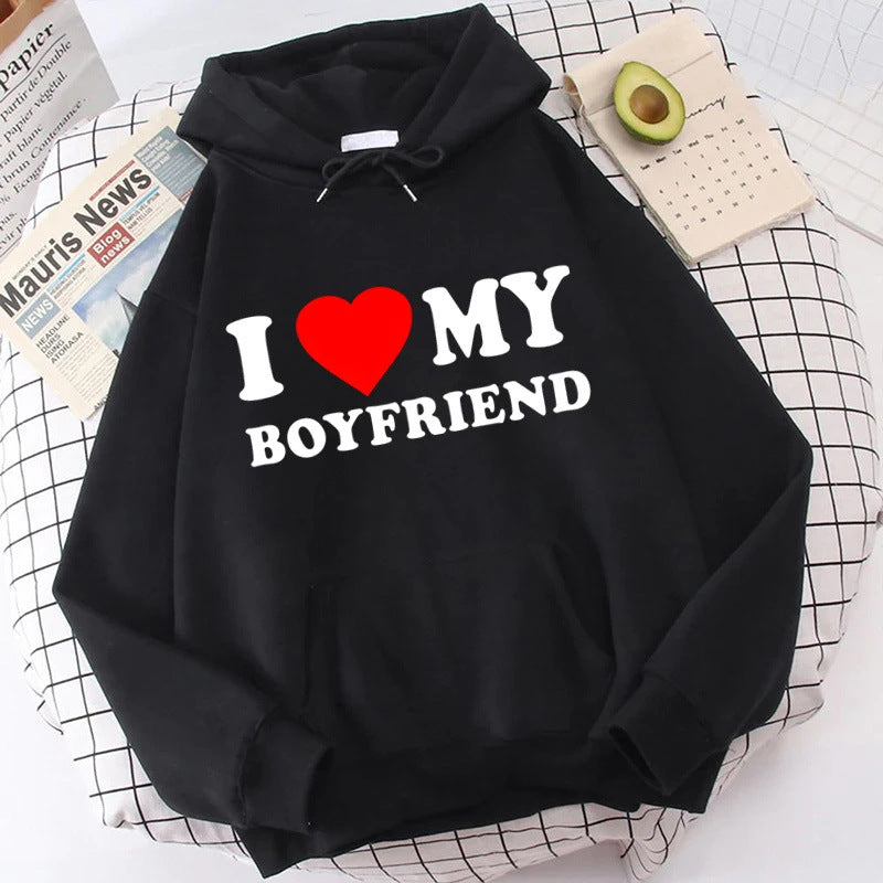 Wholesale Valentine's Day I Love My Boyfriend Girlfriend Print Hoodie