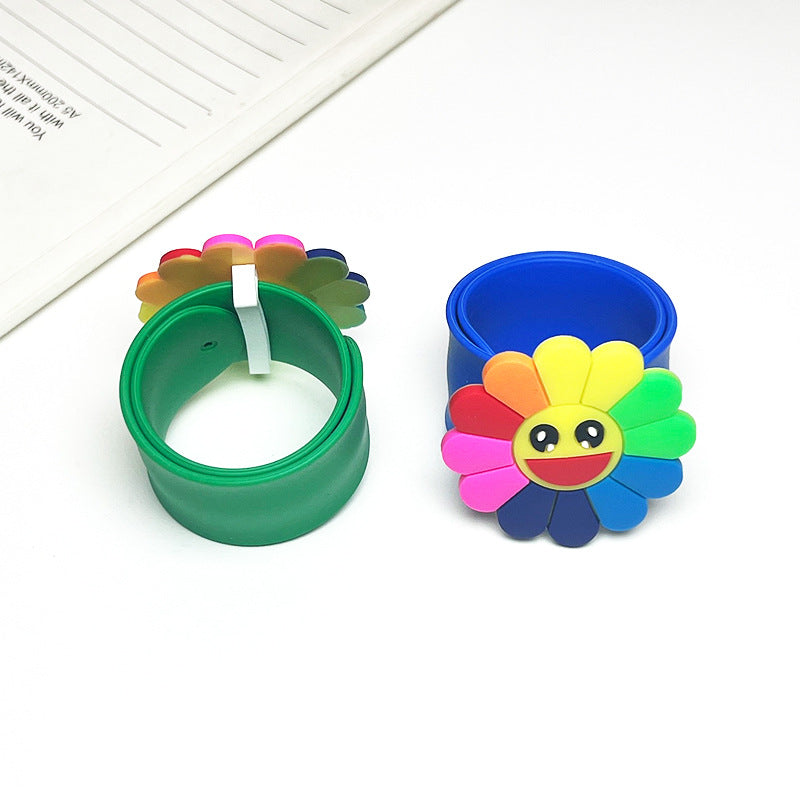 Wholesale Rainbow Sunflower Snapping Circle Children's Cute Pat Circle Bracelet Wristband