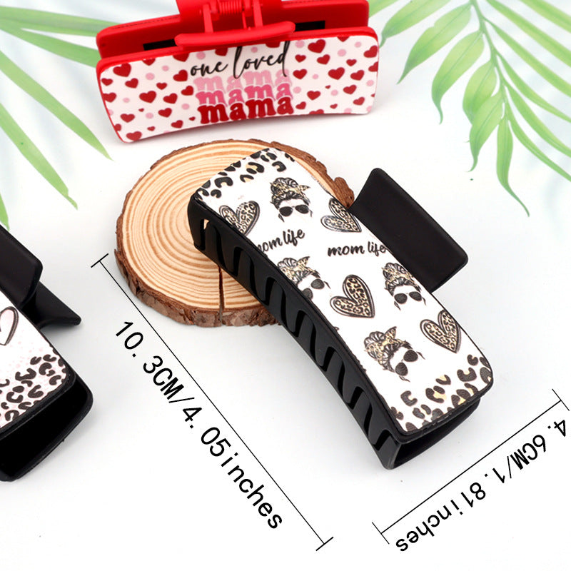 Wholesale Mother's Day Retro Pink Love Leopard Print Plastic Hair Clips