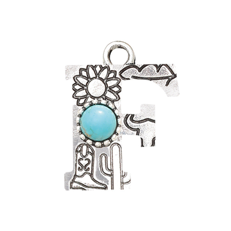 Wholesale Alloy Letter Green Natural Turquoise Earrings