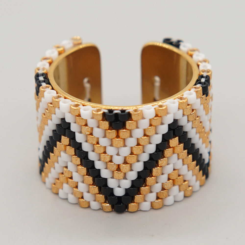 Wholesale Miyuki Rice Beads Hand Woven Stainless Steel Ring