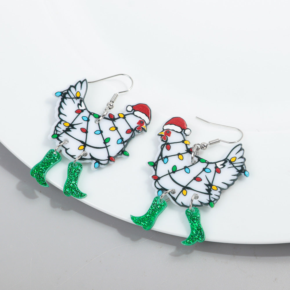 Wholesale Christmas Chicken Bell Acrylic Earrings