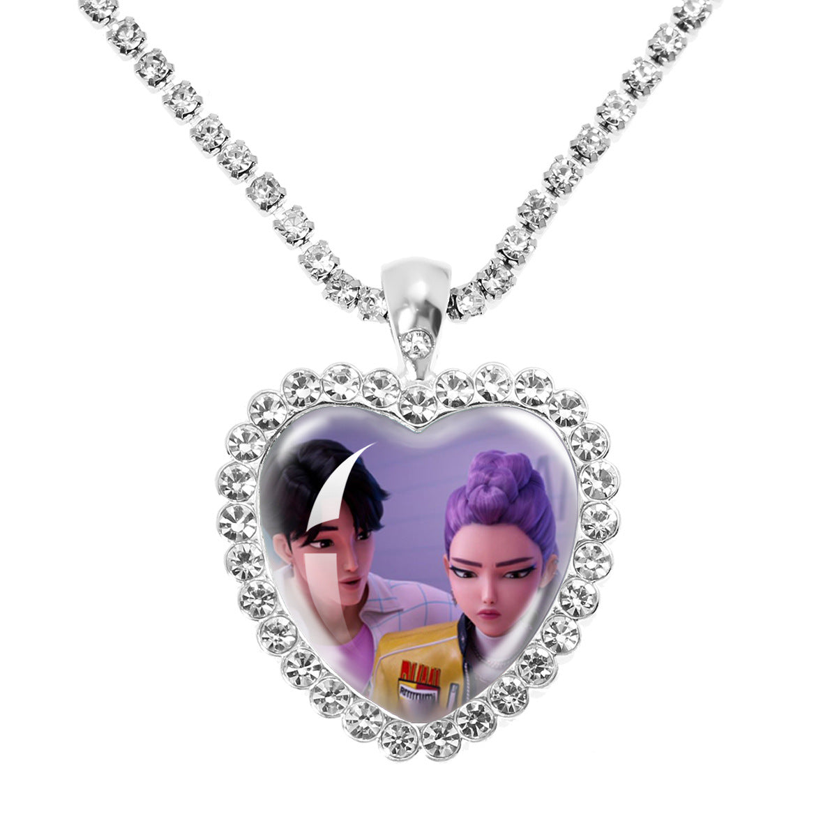 Wholesale Purple Cartoon Girl Time Gem Peach Heart Water Diamond Necklace OLY Exclusive