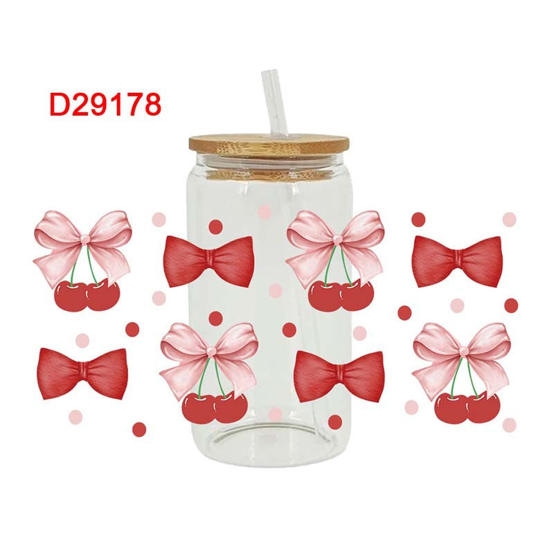 Wholesale Pink Cartoon Bow 16oz Cup UV DTF Wraps
