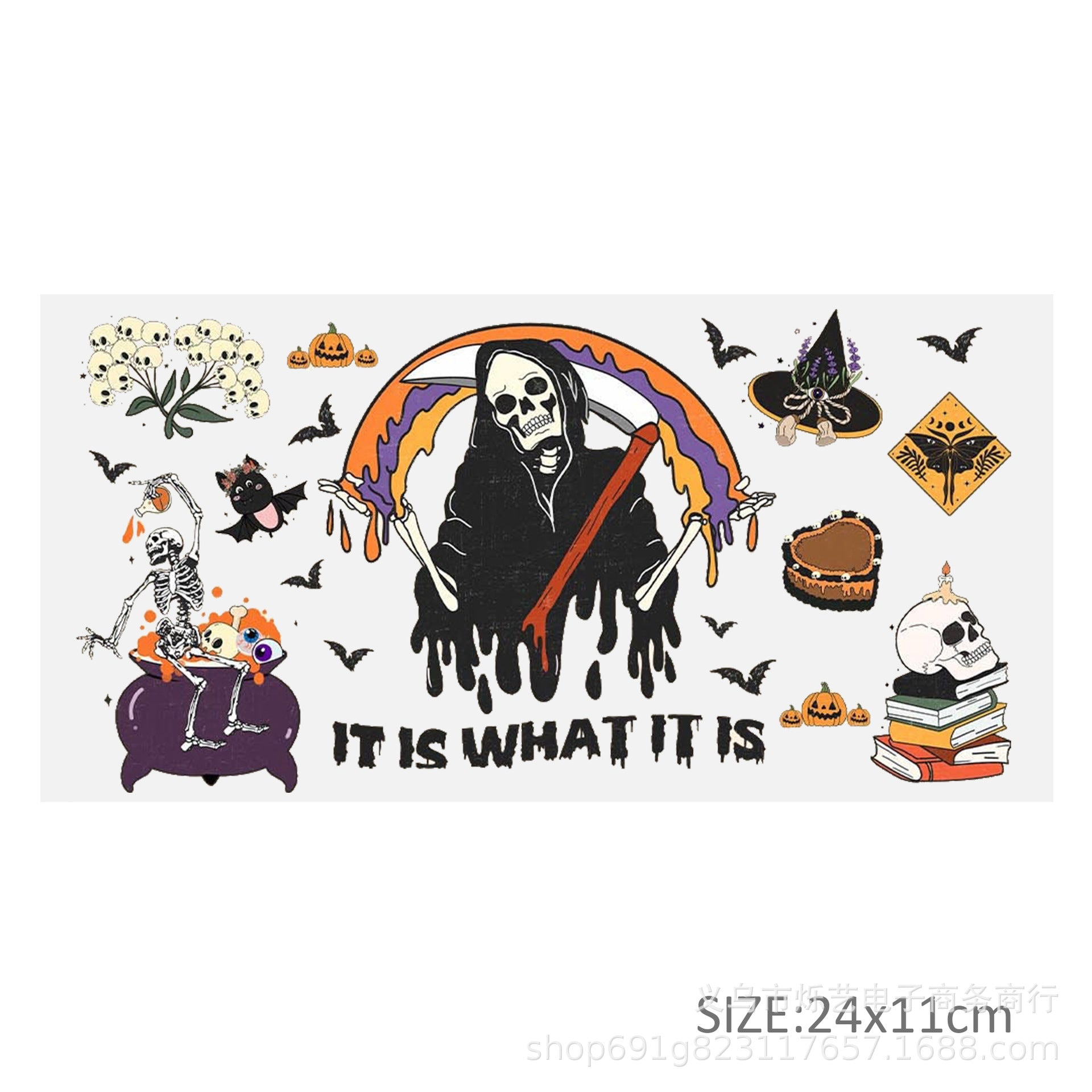 Wholesale Green Smiling Face Hat Halloween 16oz Cup UV DTF Wraps