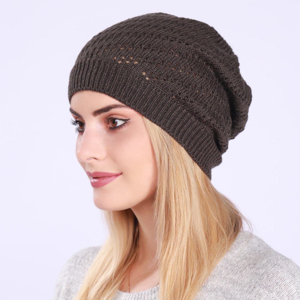 Wholesale Autumn and Winter Single Layer Thin Pleated Hollow Knitted Beanie