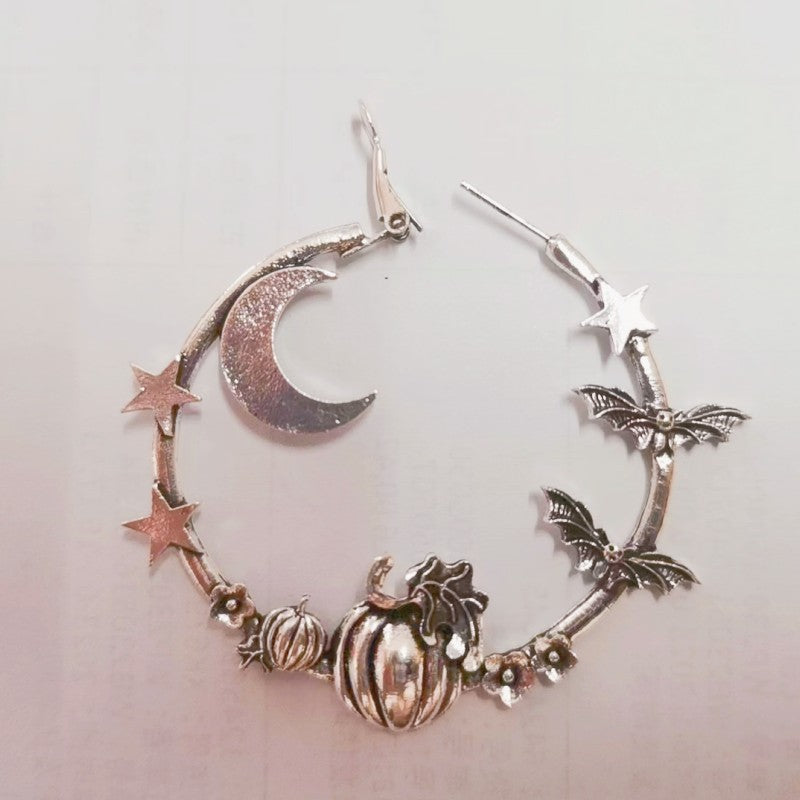 Wholesale Gothic Star Moon Pumpkin Bat Large Hoop Alloy Earrings