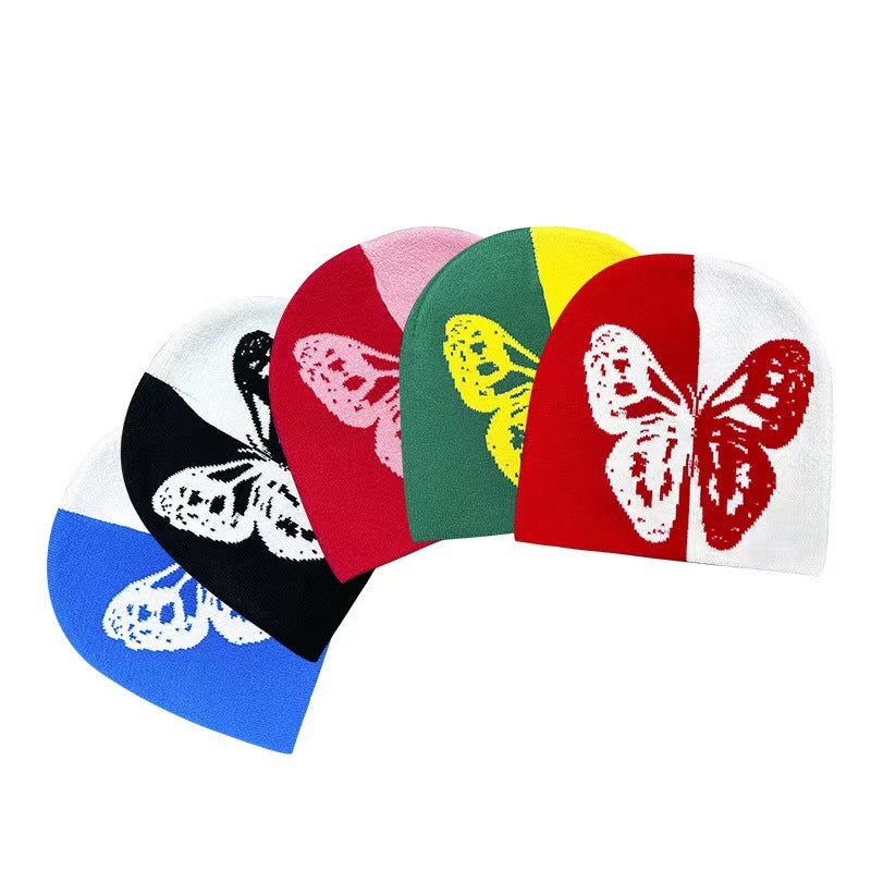 Wholesale Autumn and Winter Two-color Butterfly Warm Acrylic Knitted Beanie