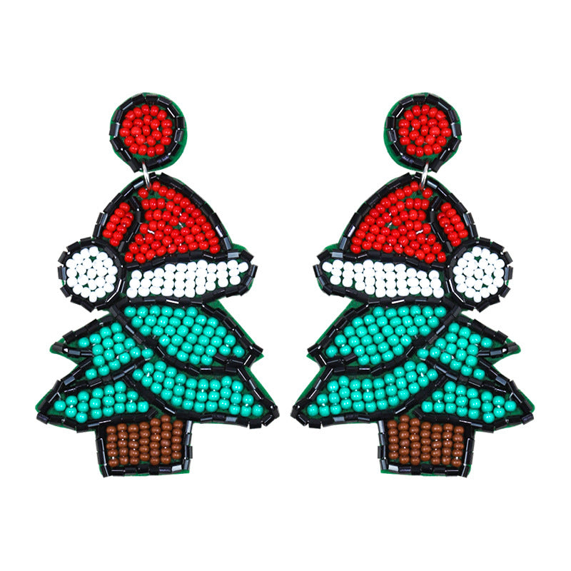 Wholesale Christmas Bells Candy Canes Sweet and Cute Rice Beads Hand-woven Earrings
