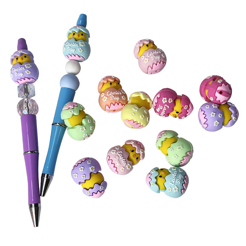 Wholesale 10pcs DIY Silicone Beads 3D Resurrection Chick Broken Shell Egg Dropping Glue Solid Beads  Beaded Accessories
