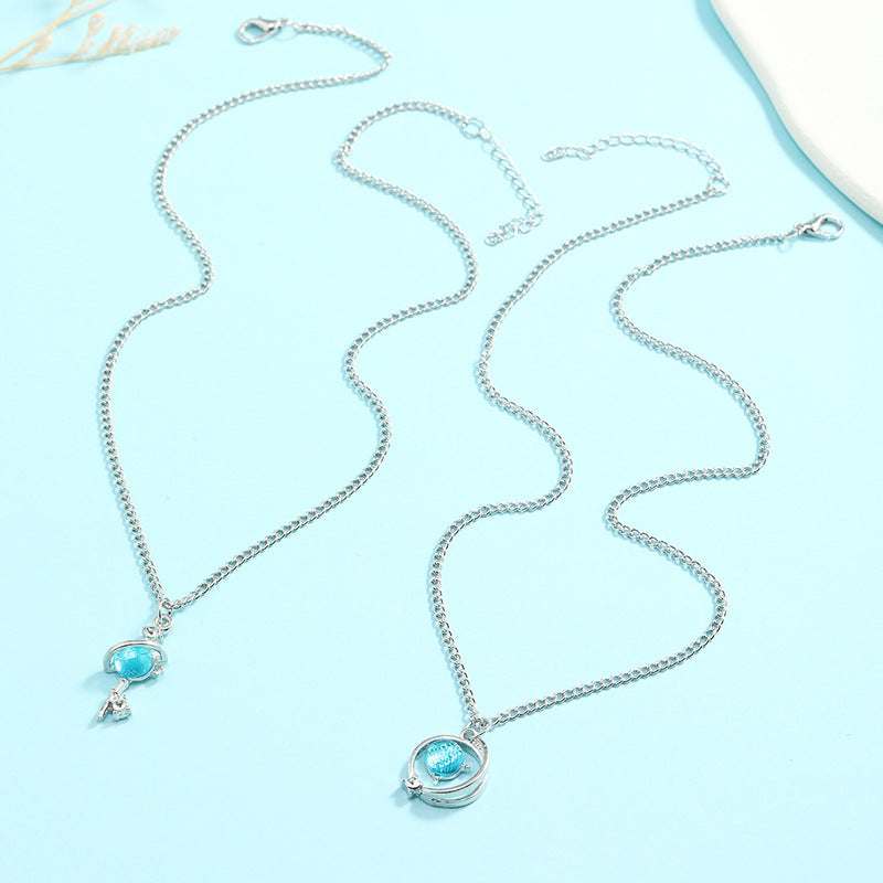 Wholesale Blue Diamond Star Universe Planet Diamond Necklace Clavicle Chain