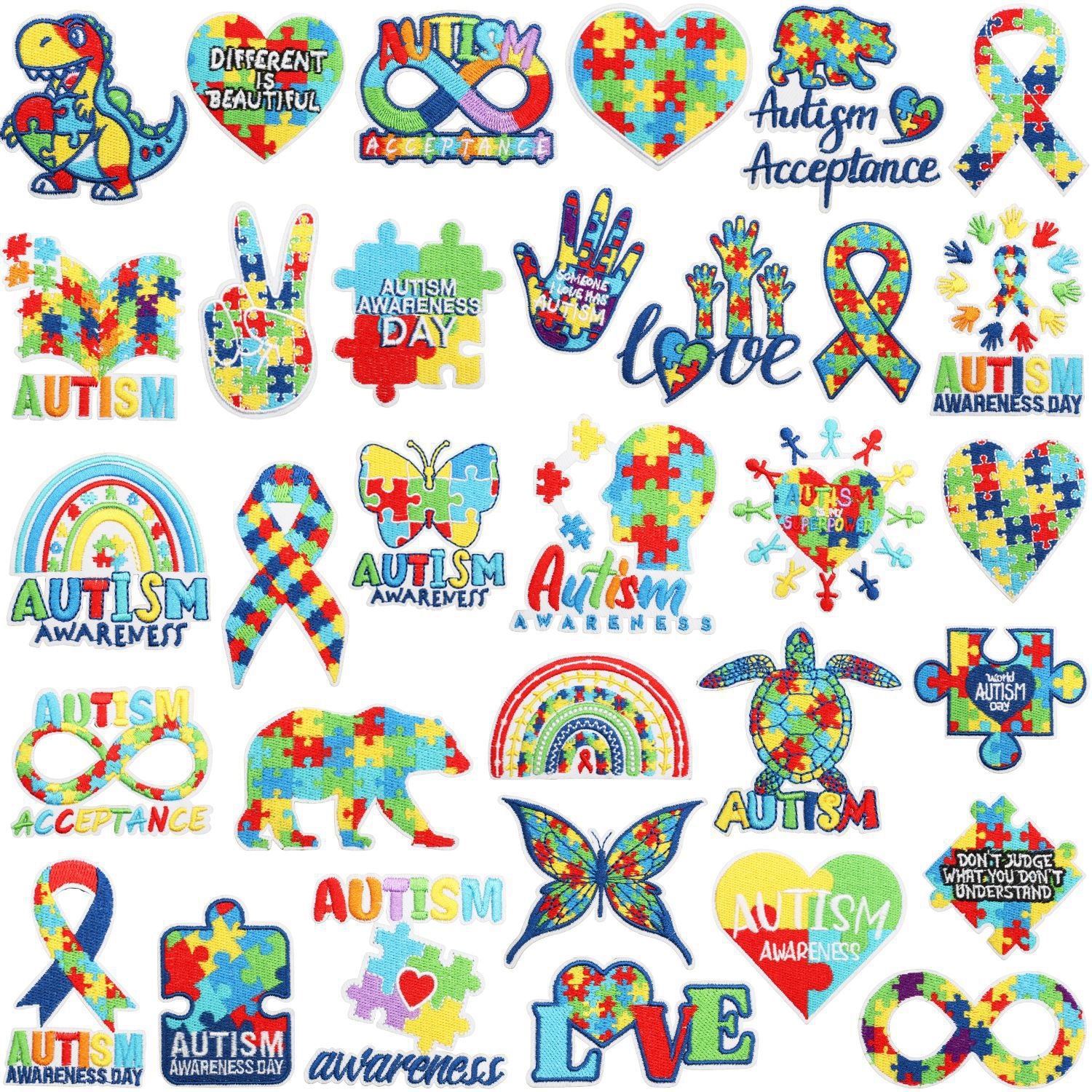 Wholesale Trendy Autism Awareness Embroidered Iron On Patches Butterfly Heart Design Clothing Accessory
