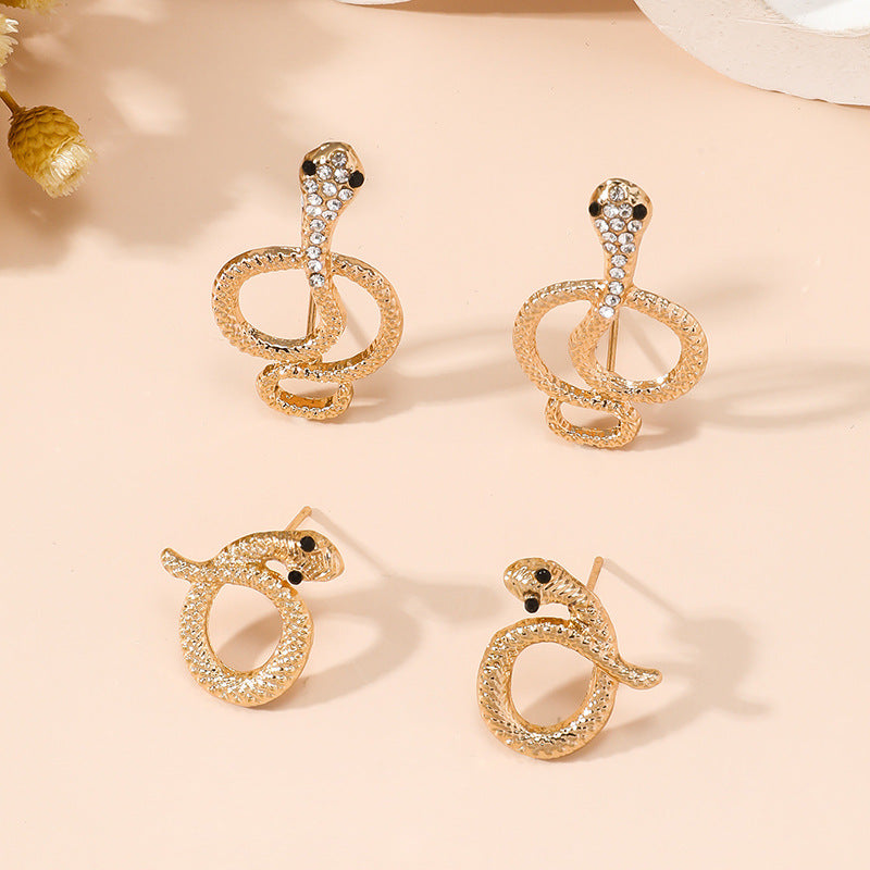 Wholesale Silver Needle Long Micro-encrusted Diamond Retro Snake Earrings