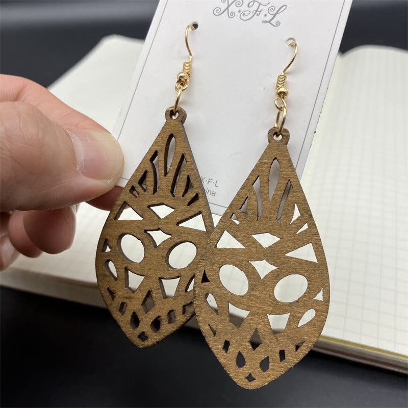 Wholesale Leaf Hollowed Out Wood Earrings