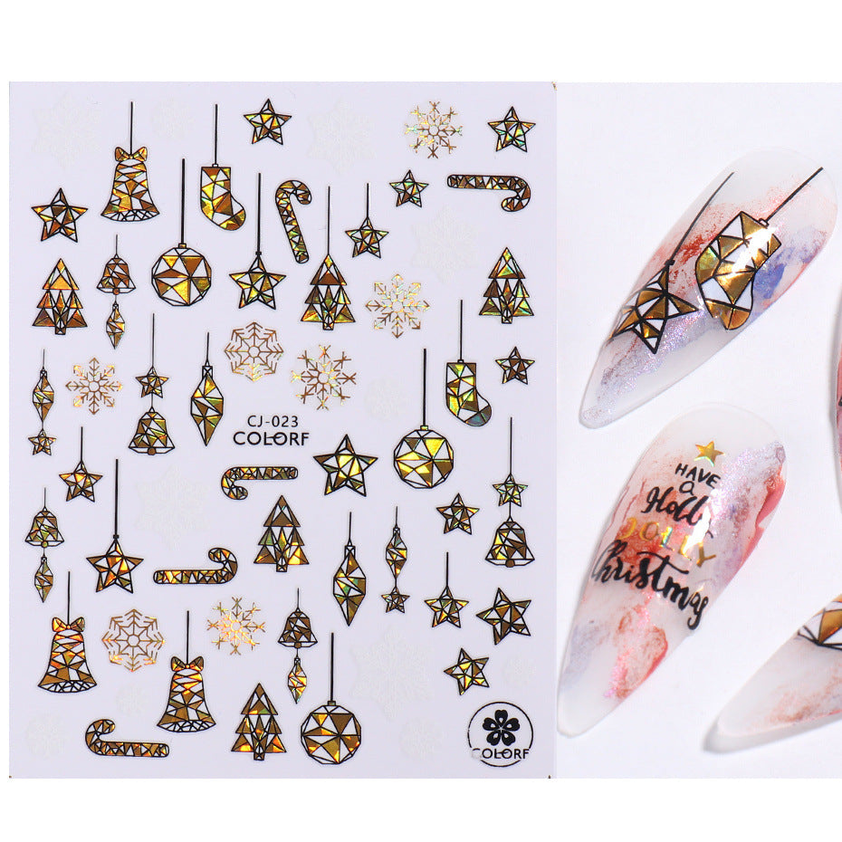 Wholesale 3pcs/pack Christmas nail art gold hot stamping laser stickers adhesive nail stickers