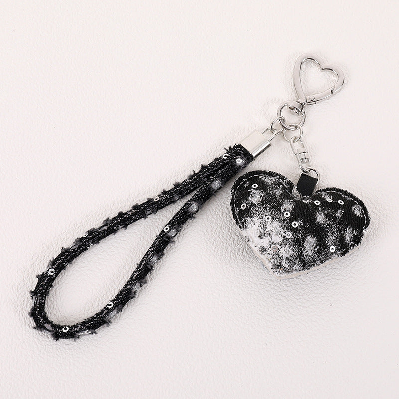 Wholesale  Ripped Denim Heart Buckle  Wrist Strap Keychain