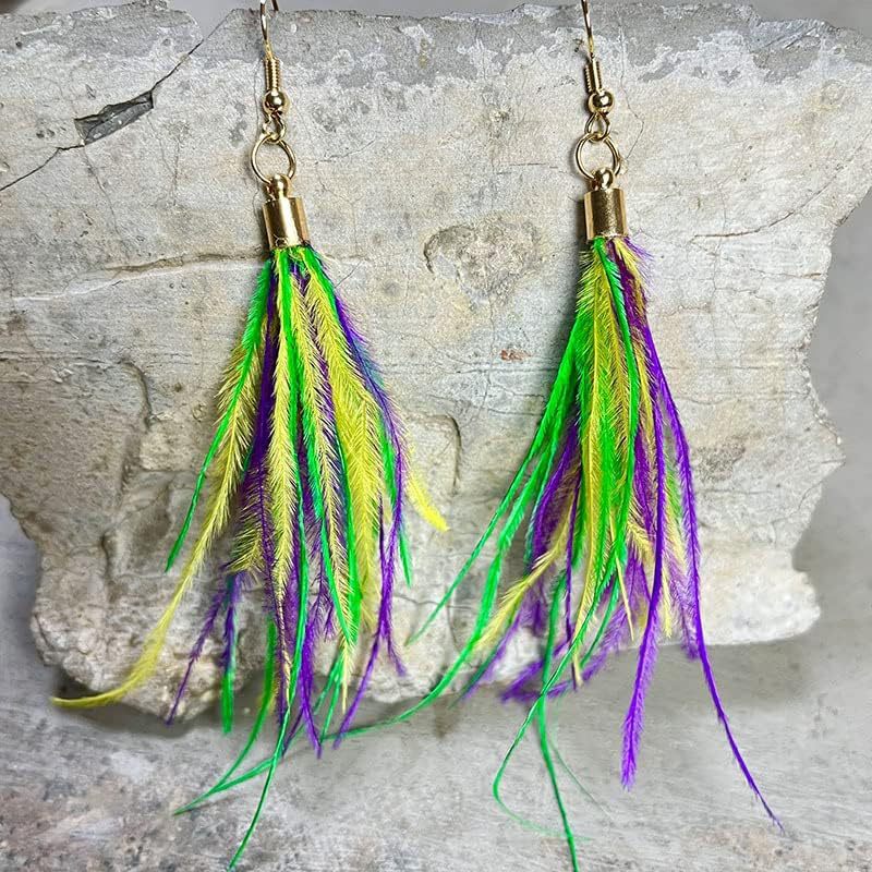 Wholesale Yellow, purple and green feather tassel earrings