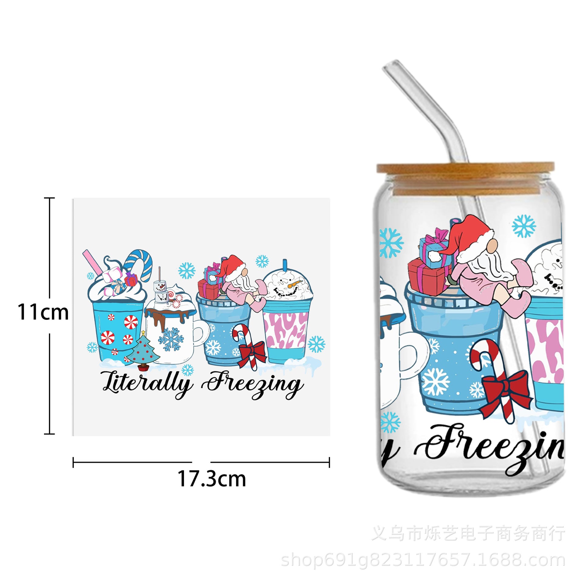 Wholesale  5pcs/pack Snowman Gingerbread Man Christmas Series 16oz Cup UV DTF Wraps