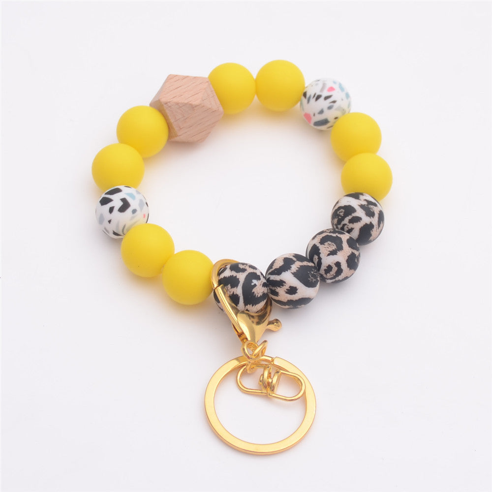 Wholesale Colorful Leopard Print Silicone Beaded Wrist Keychain
