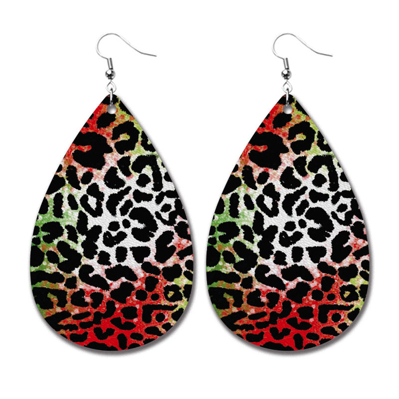 Wholesale 2 Pairs/pack Christmas Cow Elk Santa Claus Leopard Print Leather Earrings