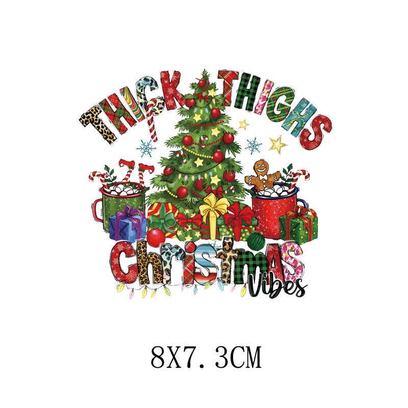 Wholesale Green cartoon Christmas heat transfer pattern   UV DTF Ready to Press Transfers Wraps