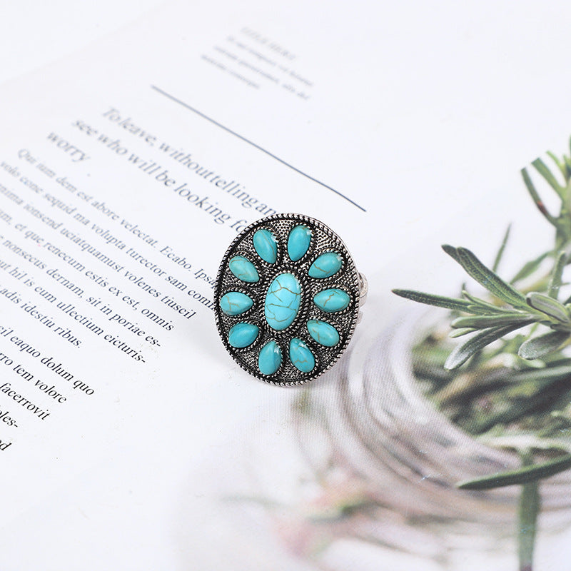 Wholesale Bohemian Retro Personalized Turquoise Ring