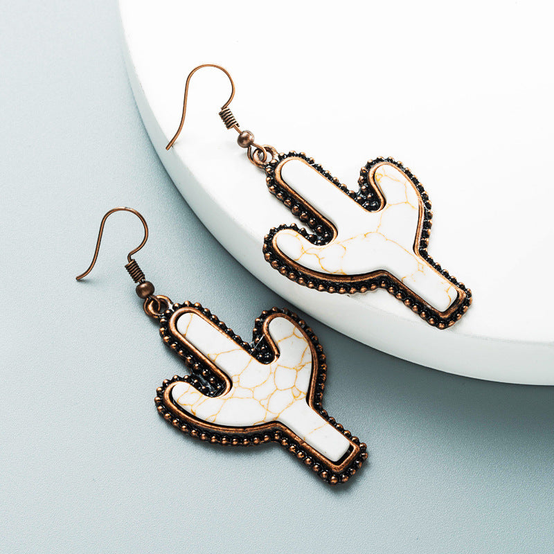 Wholesale Western style big cactus creative turquoise earrings