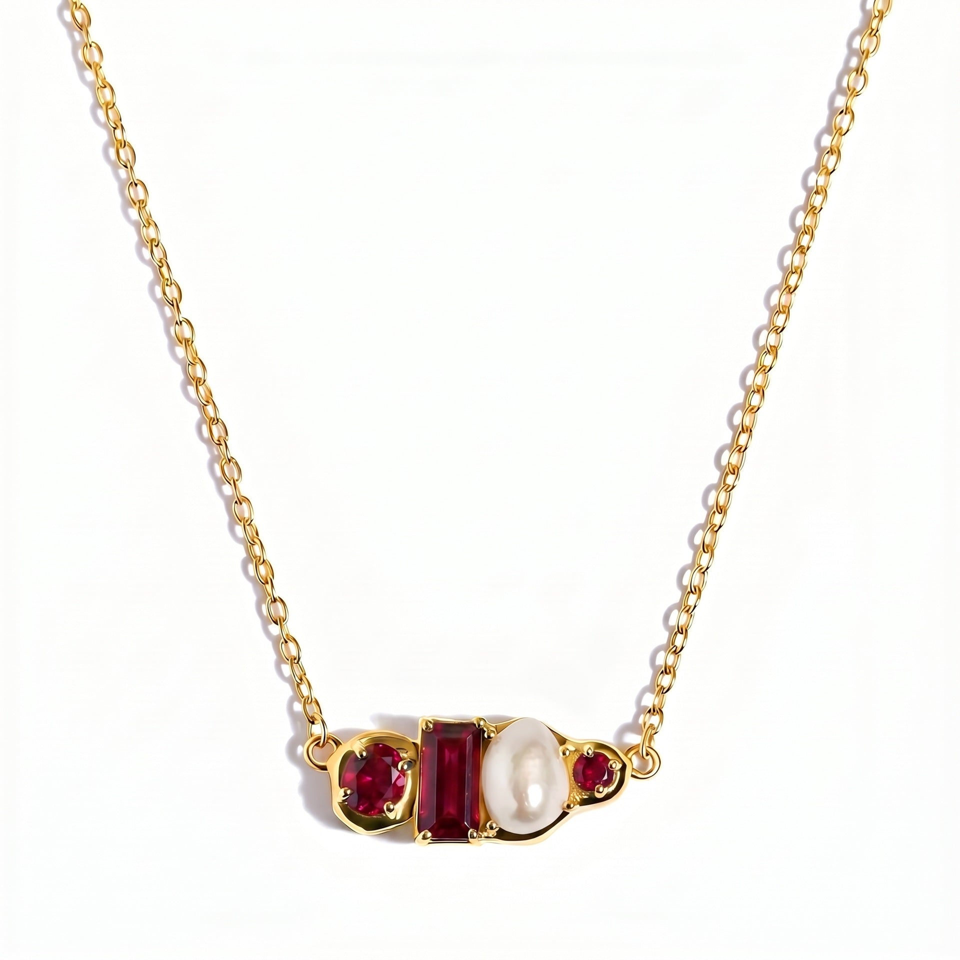 Wholesale Trendy Birthstone Pearl Necklace 18K Gold Plated Stainless Steel Geometric Pendant Fashion Jewelry Gift