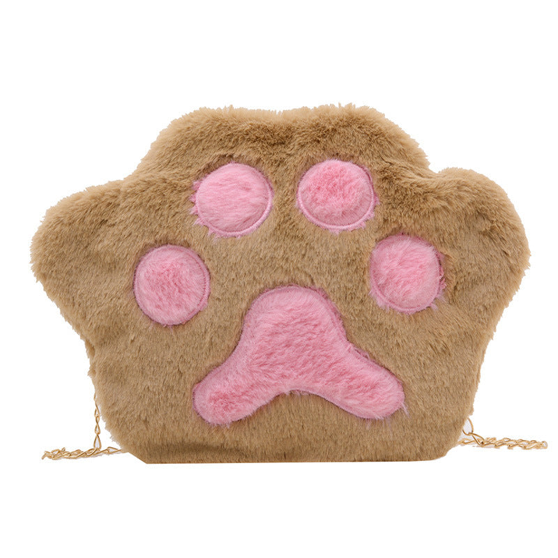 Wholesale Plush Bear Paw Chain Plush Shoulder Crossbody Bag
