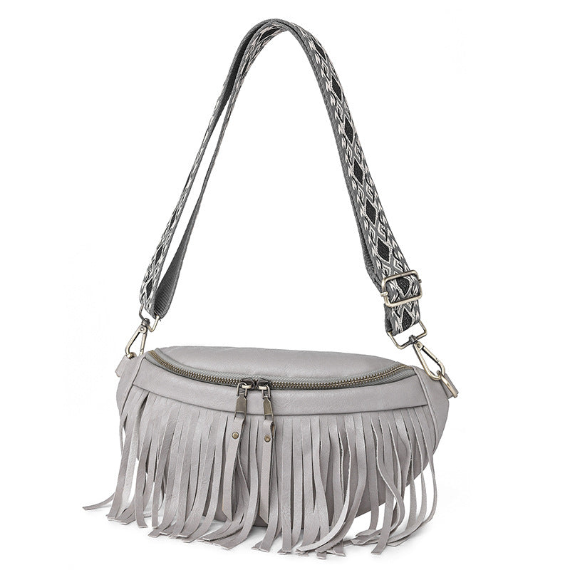 Wholesale PU Vintage Tassel Pleated Chest Bag
