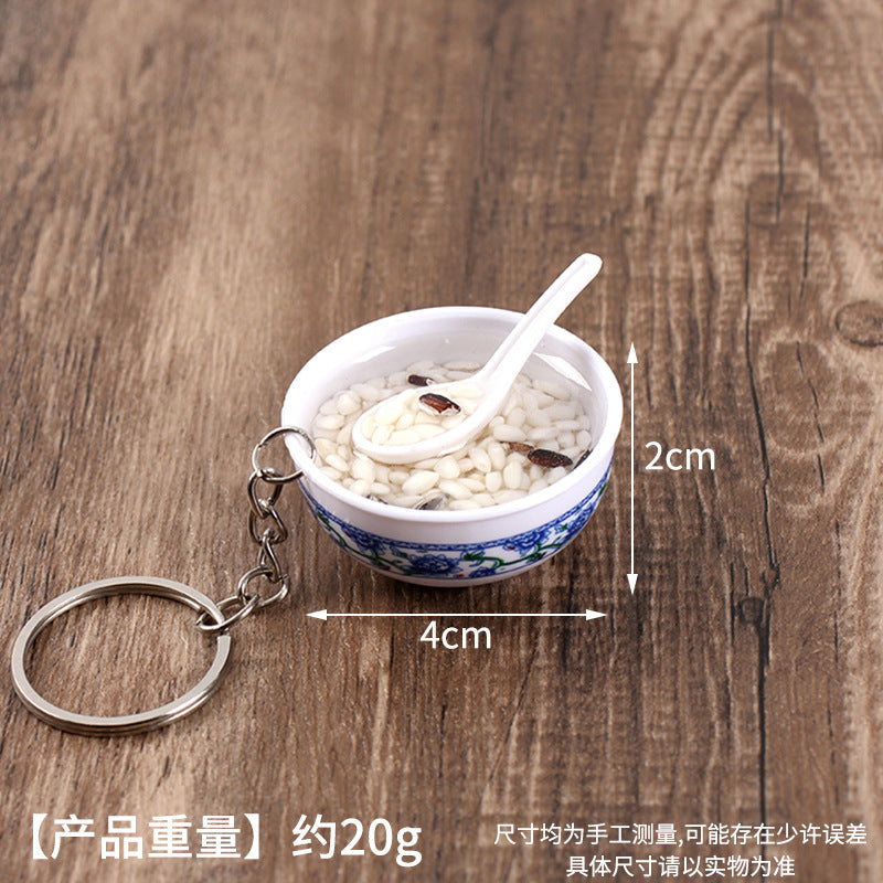 Wholesale Simulation Food 4cm Blue and White Porcelain Bowl Keychain Pendant Chinese Style Gourmet Snack Micro Food Play Model Toy
