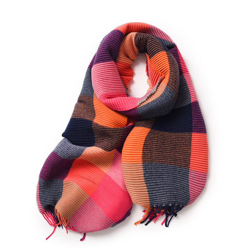 Wholesale Pleated Plaid Imitation Cashmere Warm Scarf