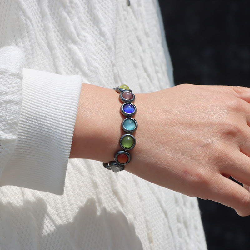Wholesale Cat's Eye Beads Black Gallstone Donut Bracelet