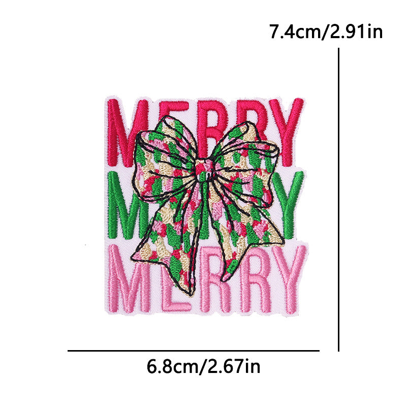 Wholesale Polyester Cartoon Christmas Letter Embroidered Patches For Clothing Hats Phone Cases DIY Decorative Accessory