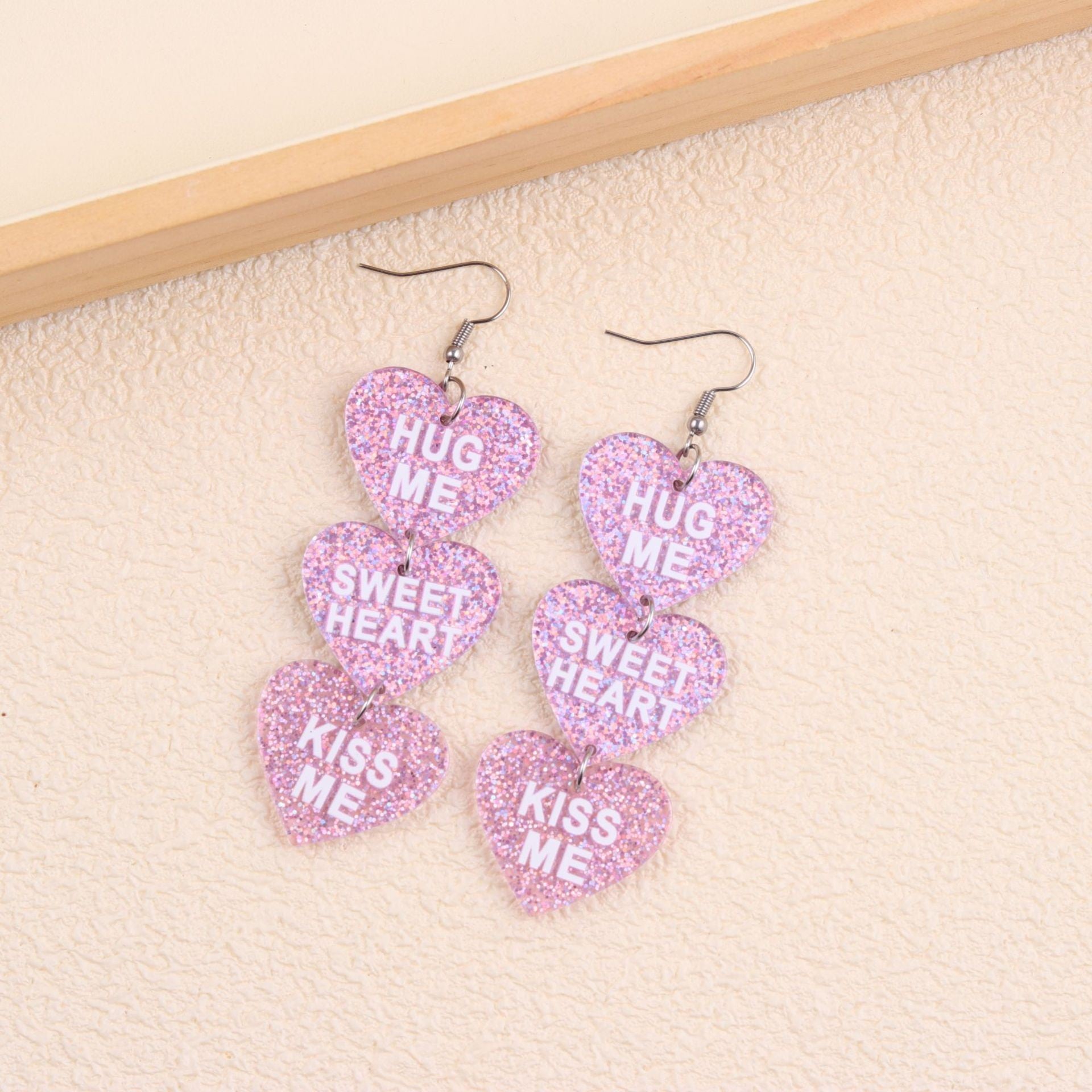 Wholesale Valentine' s Day Sparkling Three Series Heart shaped Acrylic Earrings