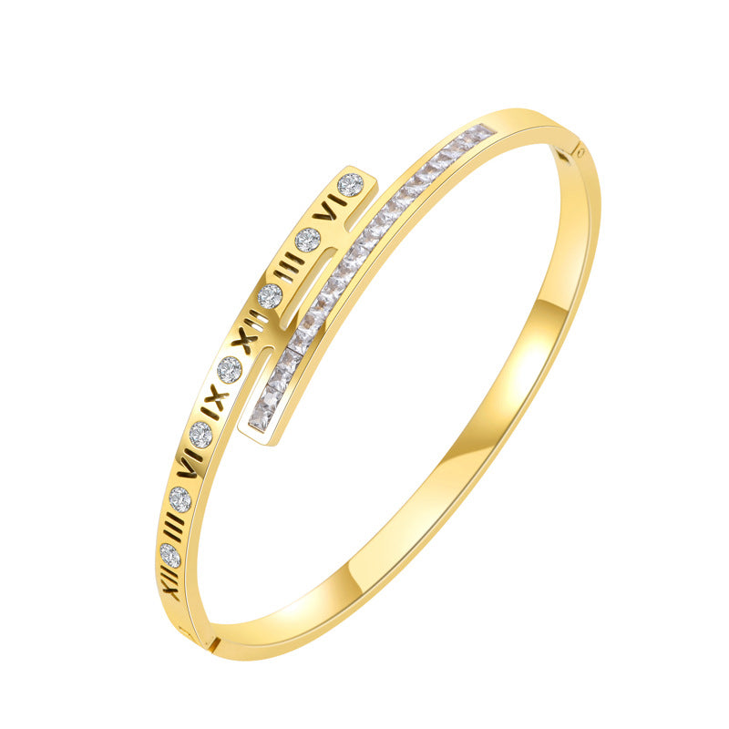 Wholesale Gold-plated Zircon Staggered Buckle Non-fading Stainless Steel Bracelet