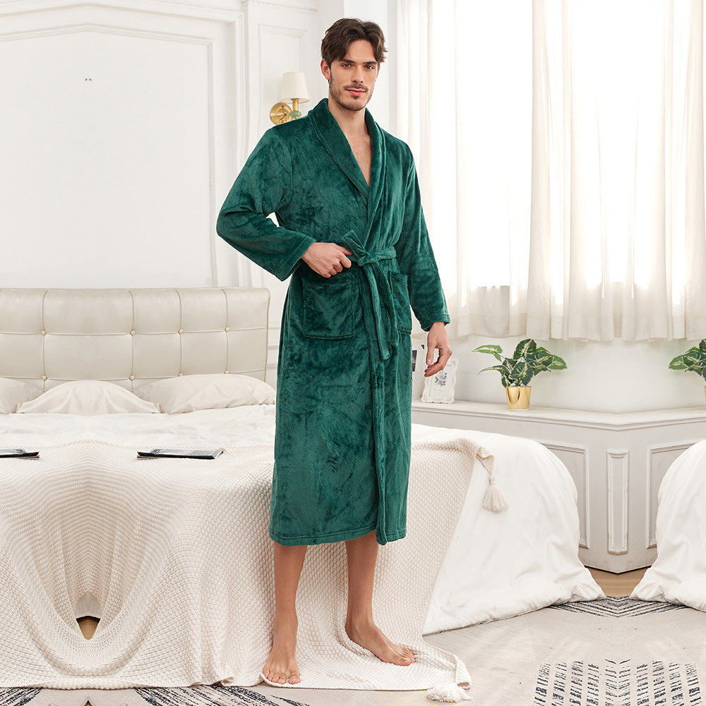 Wholesale Solid Color Large Size Lapel Autumn and Winter Flannel Couple Casual Pajamas