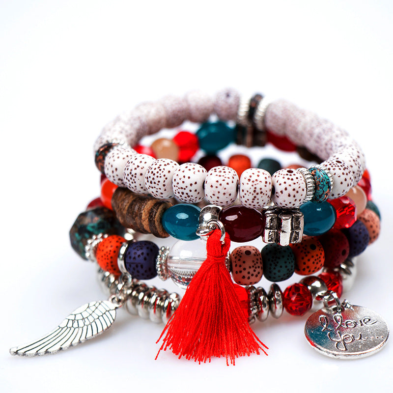Wholesale Bohemian Multi layered Creative Tassel Bodhi Wings Love Fashion Bracelet