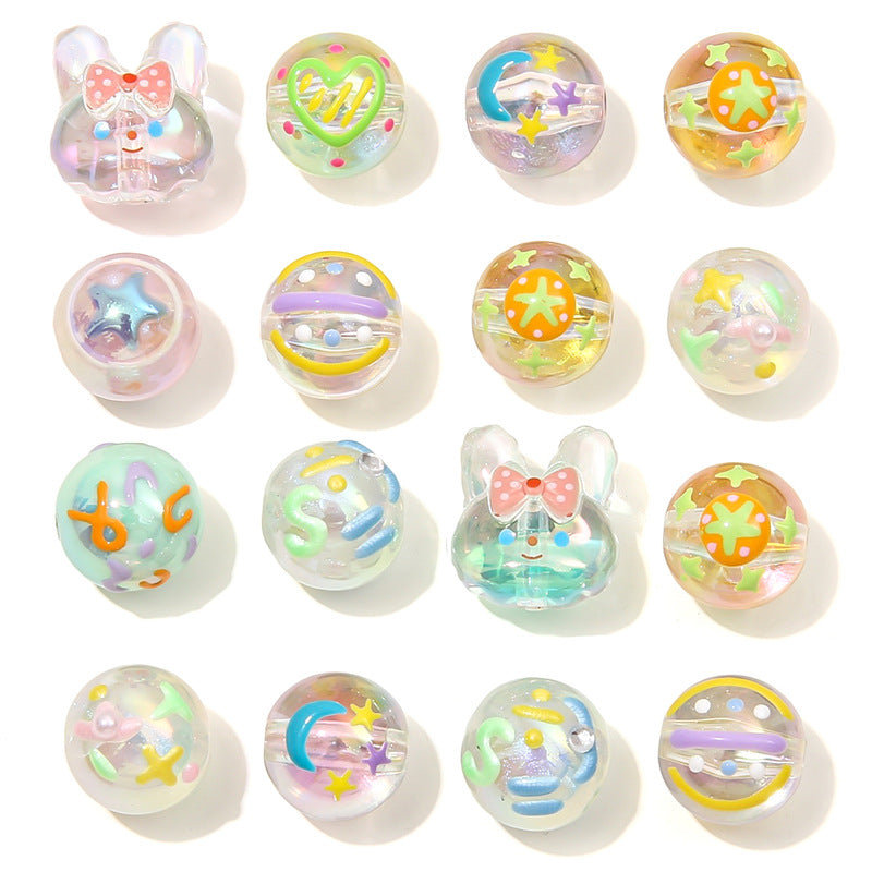 Wholesale  Acrylic Colorful Graffiti Round Beads Rabbit Beads