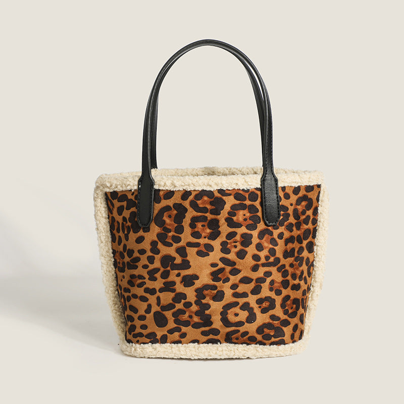 Wholesale Winter Leopard Print Plush Handbag Mother-in-law Tote Bag