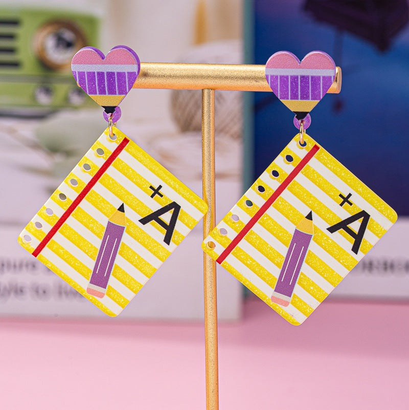 Wholesale Teacher' s Day Pencil Printed Letter Love Acrylic Earrings