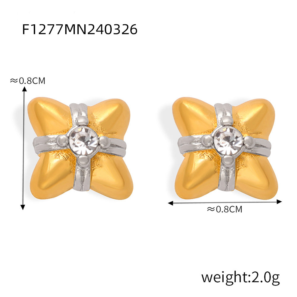 Wholesale Vintage Titanium Steel Gold Plated Geometric Flower Diamond Earrings