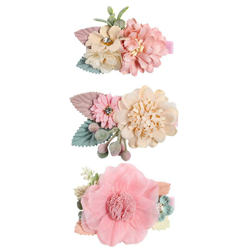 Wholesale Three Sets Pink Fake Head Flower Hair Clips