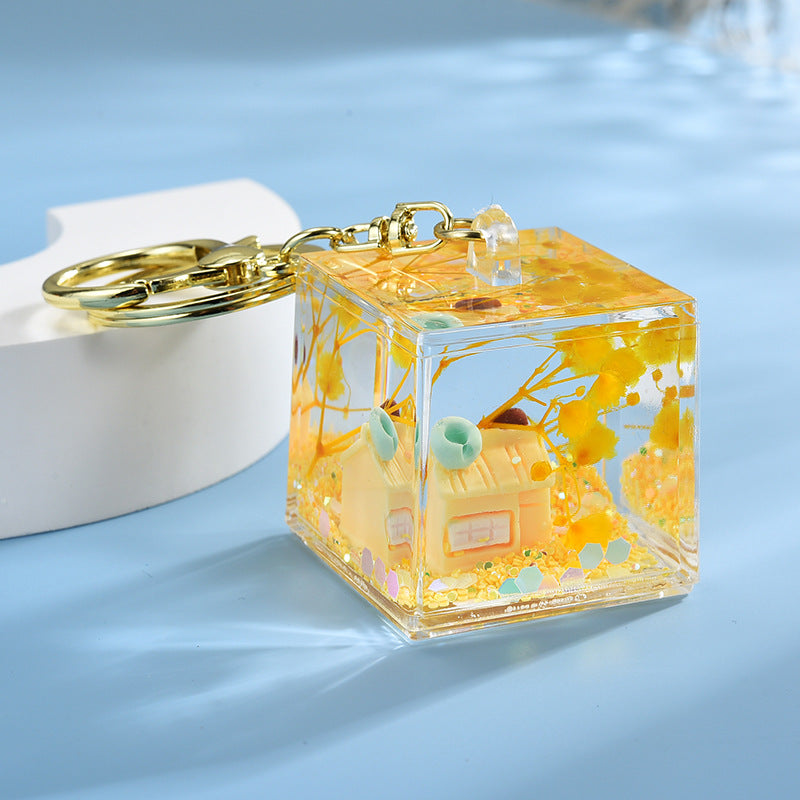 Wholesale Acrylic flowing sand in oil bottle keychain
