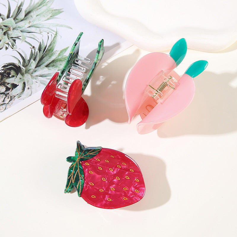 Wholesale Sweet Fruit Large Shark Hair Clip PVC Material Pink Women S Boutique Hair Accessory
